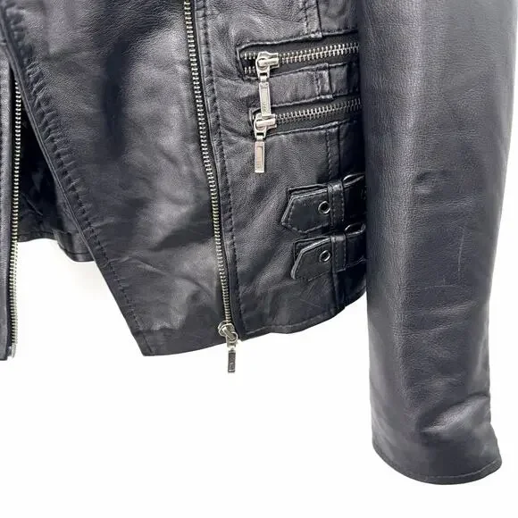 CARMAR Black Leather Cropped Moto Motorcycle Jacket Womens Size 8 - Picture 3 of 7